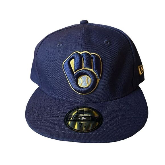 New Era Milwaukee Brewers 59FIFTY Fitted Cap Blue Size 7 1/8 - Picture 1 of 7